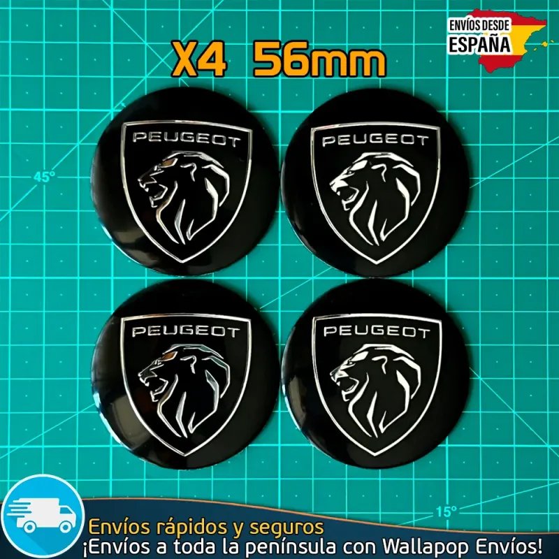 X4 Emblemas Peugeot negro 56mm Pegatinas Tapacubos Bujes