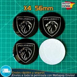 X4 Emblemas Peugeot negro 56mm Pegatinas Tapacubos Bujes