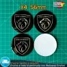 X4 Emblemas Peugeot negro 56mm Pegatinas Tapacubos Bujes