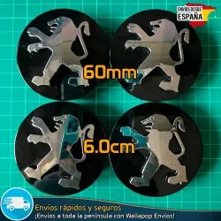 X4 Tapacubos Peugeot 60mm 3D Emblemas Tapas Bujes