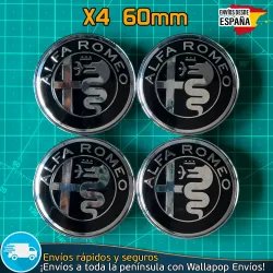 X4 Tapabujes Alfa Romeo 60mm Tapacubos Negro Cromo