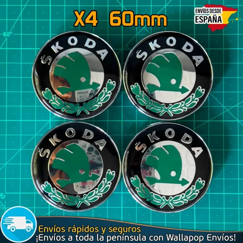 X4 Tapacubos Skoda 60mm Emblemas Tapas Llantas