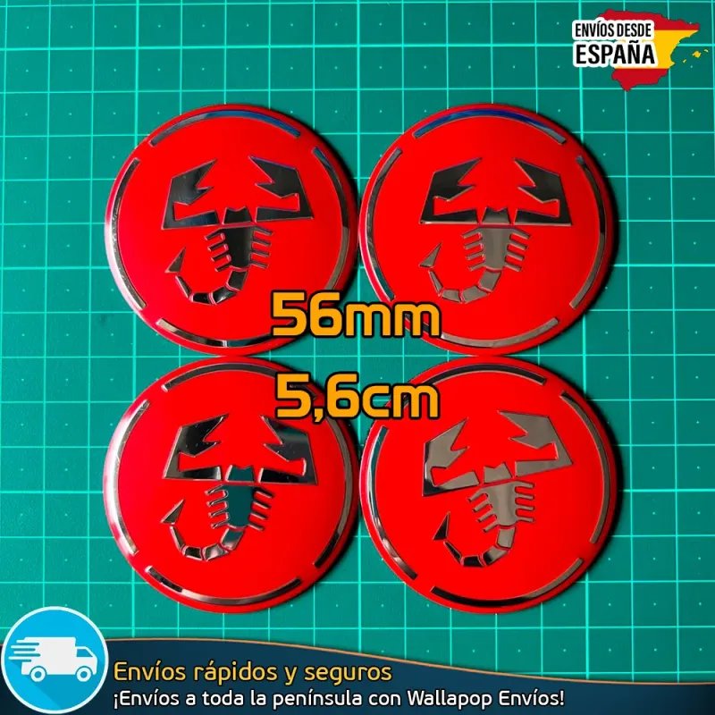 X4 Emblemas Abarth 56mm Edicion Escorpion Rojo Tapacubos