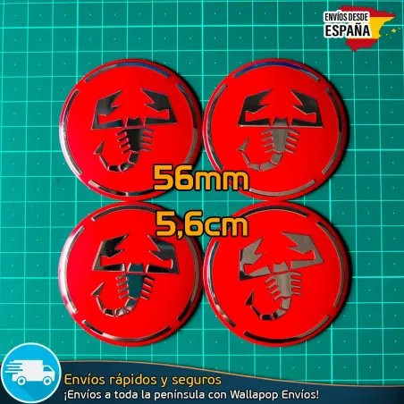 X4 Emblemas Abarth 56mm Edicion Escorpion Rojo Tapacubos